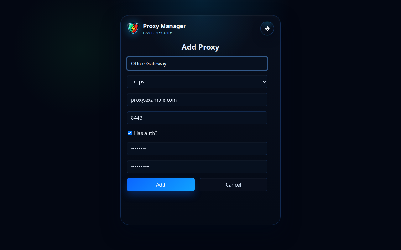 Proxy Manager-ის დამატების პროქსი ფორმა