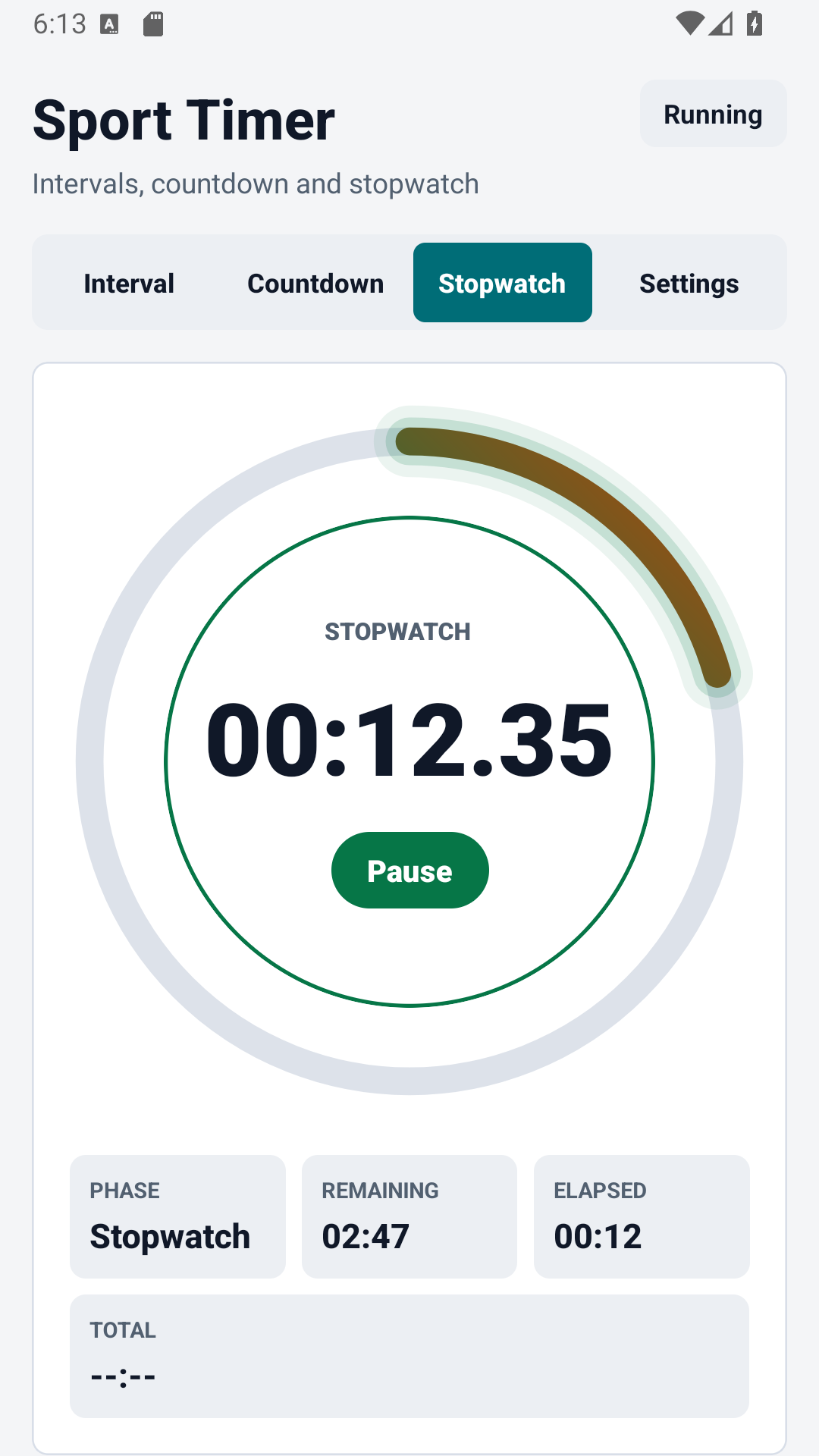 Sport Timer წამზომის ეკრანი წრეებით